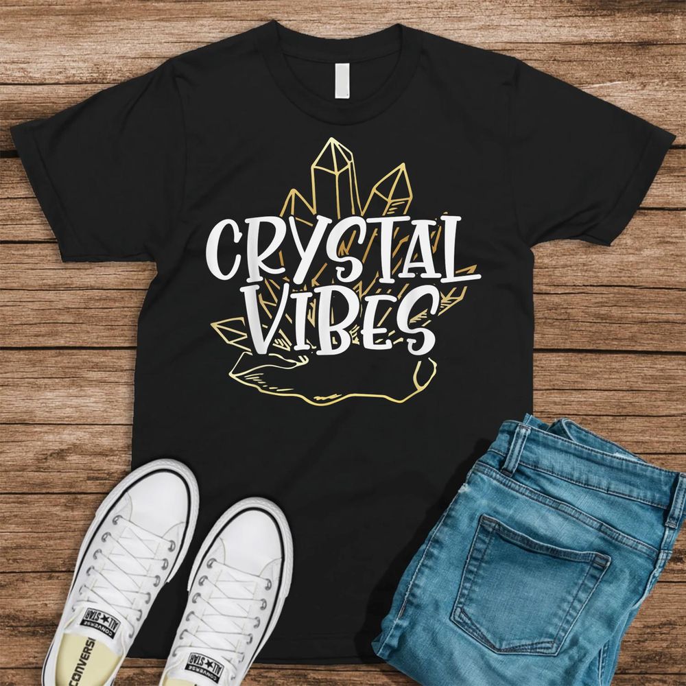 Crystal Vibes Aesthetic Line Drawing Graphic Crystal Lover T-Shirt Unisex Standard T-Shirt black s